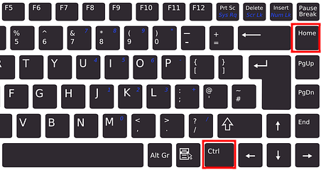 The CTRL and Home keyboard keys