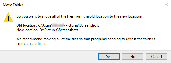 The Move Folder window in Windows 10
