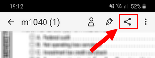 Le bouton de partage dans l'application Adobe Fill & Sign