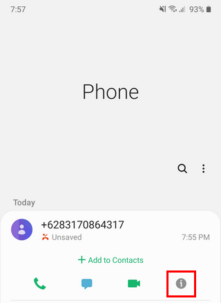 The view phone number information button on a Samsung phone