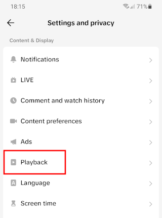 TikTok playback settings