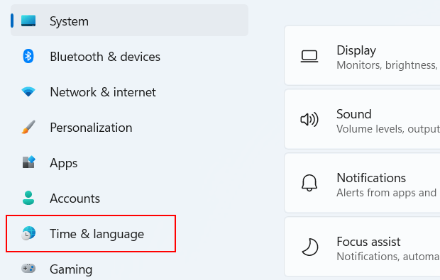Time and language settings