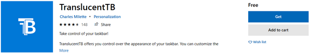 TranslucentTB in the Microsoft Store in Windows 10
