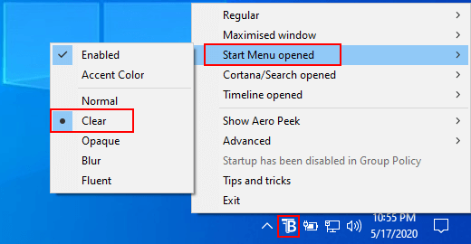 TranslucentTB make taskbar stay transparent when opening the start menu