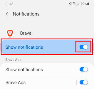 Turn off Brave browser notifications on Android