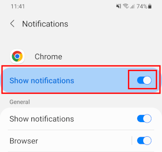 Turn off Google Chrome notifications on Android