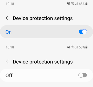Turn off Samsung device protection