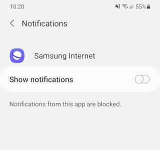 turn off Samsung Internet notifications