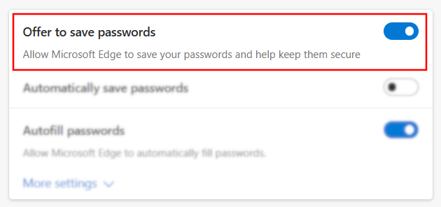 Turn off Save password pop-ups in Edge