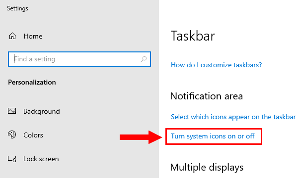 Turn system icons on or off setting in Windows 10