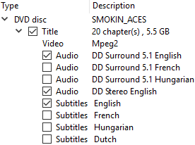 uncheck audio and subtitle tracks in makemkv