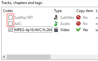 uncheck audio tracks and subtitles in mkvtoolnix