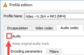 uncheck the audio option in vlc