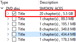 uncheck titles in makemkv