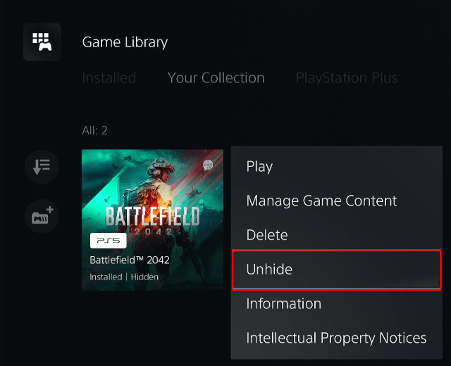 Unhide a game on the PlayStation 5