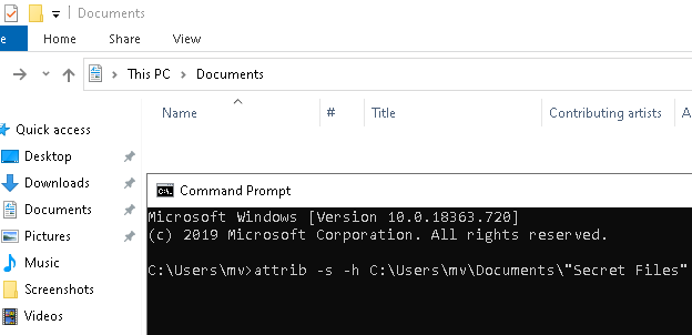 Unhide files and folders in Windows 10 using CMD