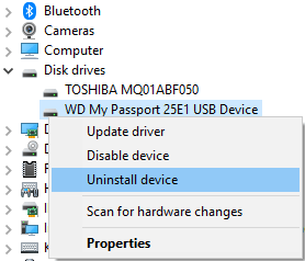 Uninstall a USB device in Windows Device Manager