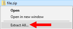 unzip compressed files in windows