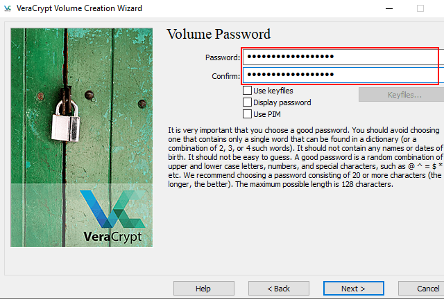 VeraCrypt enter password