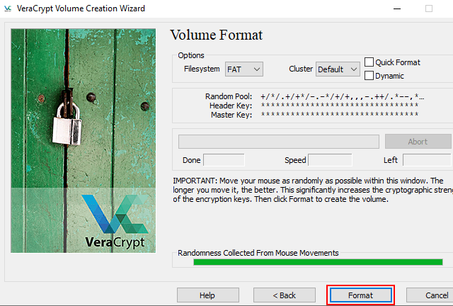 VeraCrypt format button