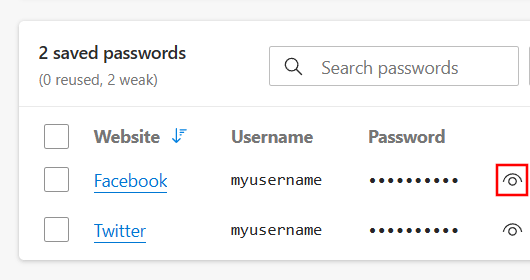 View a saved password in Microsoft Edge