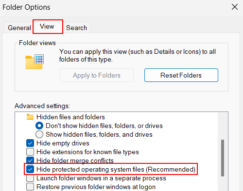 Afficher les fichiers protégés du système d'exploitation dans Windows 11