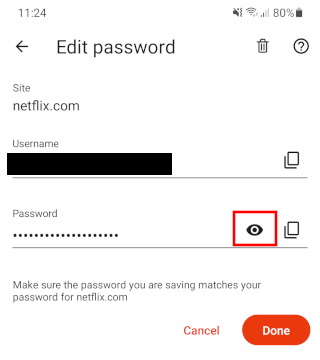 View saved password in Brave browser on Android