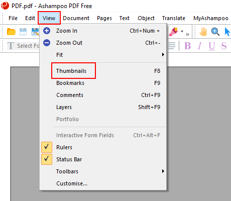 View thumbnails in Ashampoo PDF Free