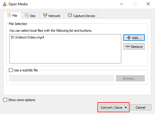 VLC Convert/Save button