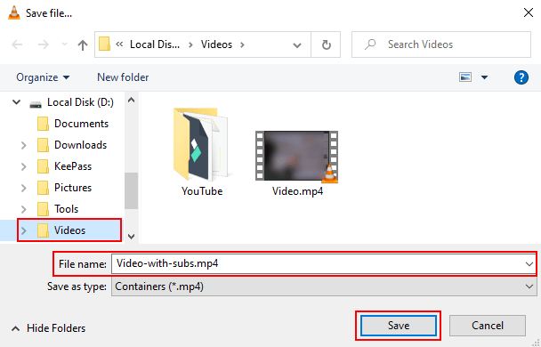 VLC Save file window