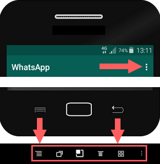 boutons de menu WhatsApp sur Android