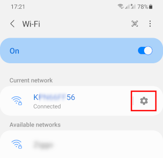 Pulsante delle impostazioni della rete Wi-Fi