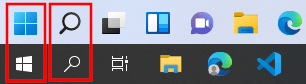 Windows 10 and 11 start menu buttons and search icons