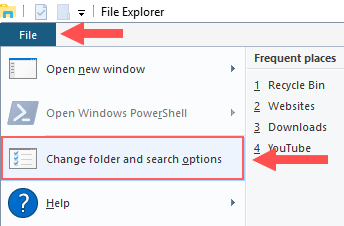 Windows 10 File Explorer Change and search options