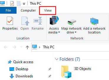 Windows 10 File Explorer View tab