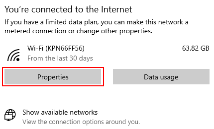 Windows 10 network properties