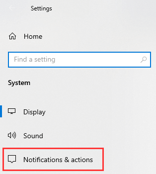 Windows 10 Notifications and actions settings