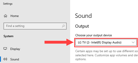 windows 10 select sound output device