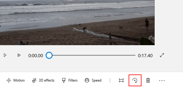 Windows 10 video editor rotate video button