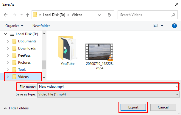 Windows 10 video editor save as window