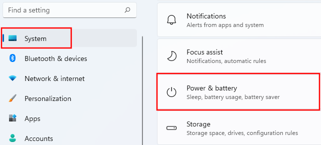 Windows 11 Power and battery settings