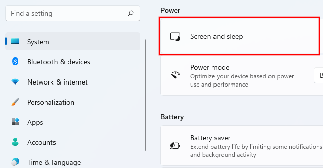 Windows 11 Screen and sleep settings