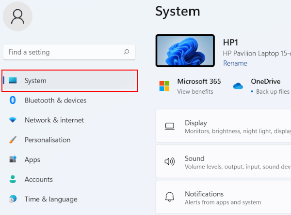 Windows 11 System settings