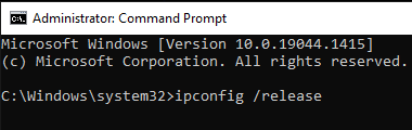 Windows Command Prompt ipconfig release command