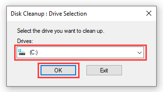 windows disk cleanup drive selection