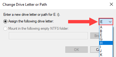 Windows Disk Management Change Drive Letter or Path window
