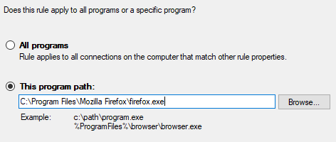 Windows Firewall program path