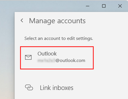 Windows Mail app email account