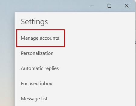 Windows Mail app manage accounts settings