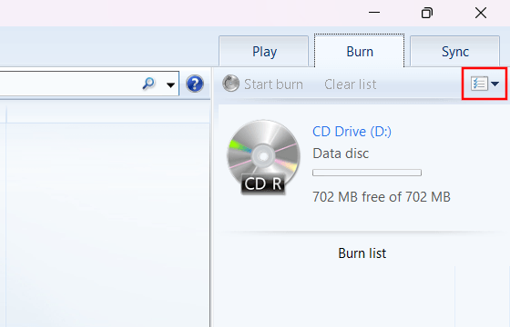 Windows Media Player Burn options